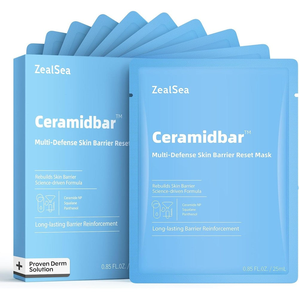 ZealSea Ceramidbar Face Masks Skincare Set front view packaging showing the 10 pack box.