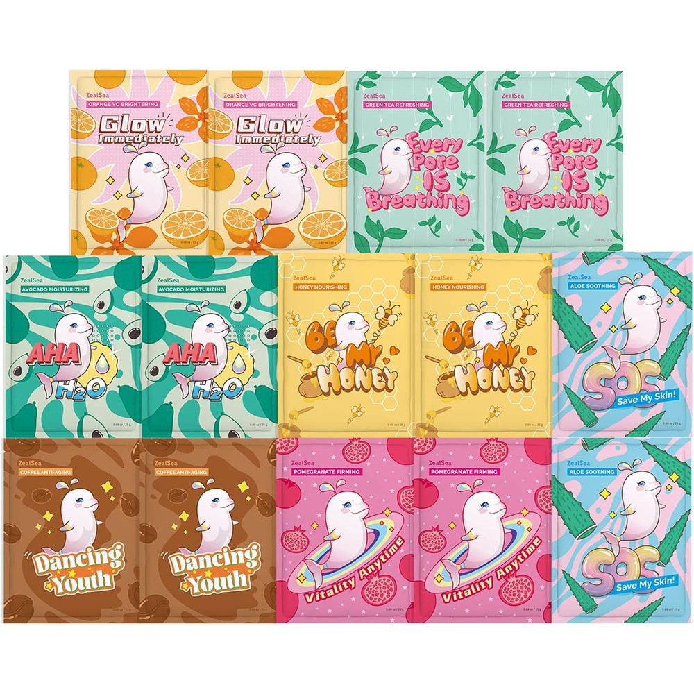 ZealSea Facial Sheet Mask Variety Bulk Pack For Deep Hydration And Glow Gentle Skincare Routine Set Safe For All Skin Types Fourteen Pack