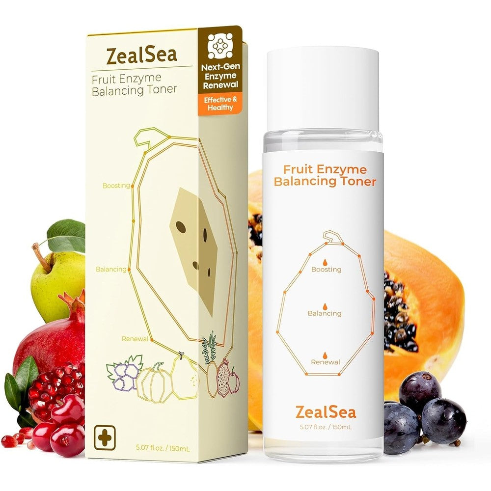 ZealSea Fruit Enzyme Balancing Prep Toner front view of the clear bottle packaging.