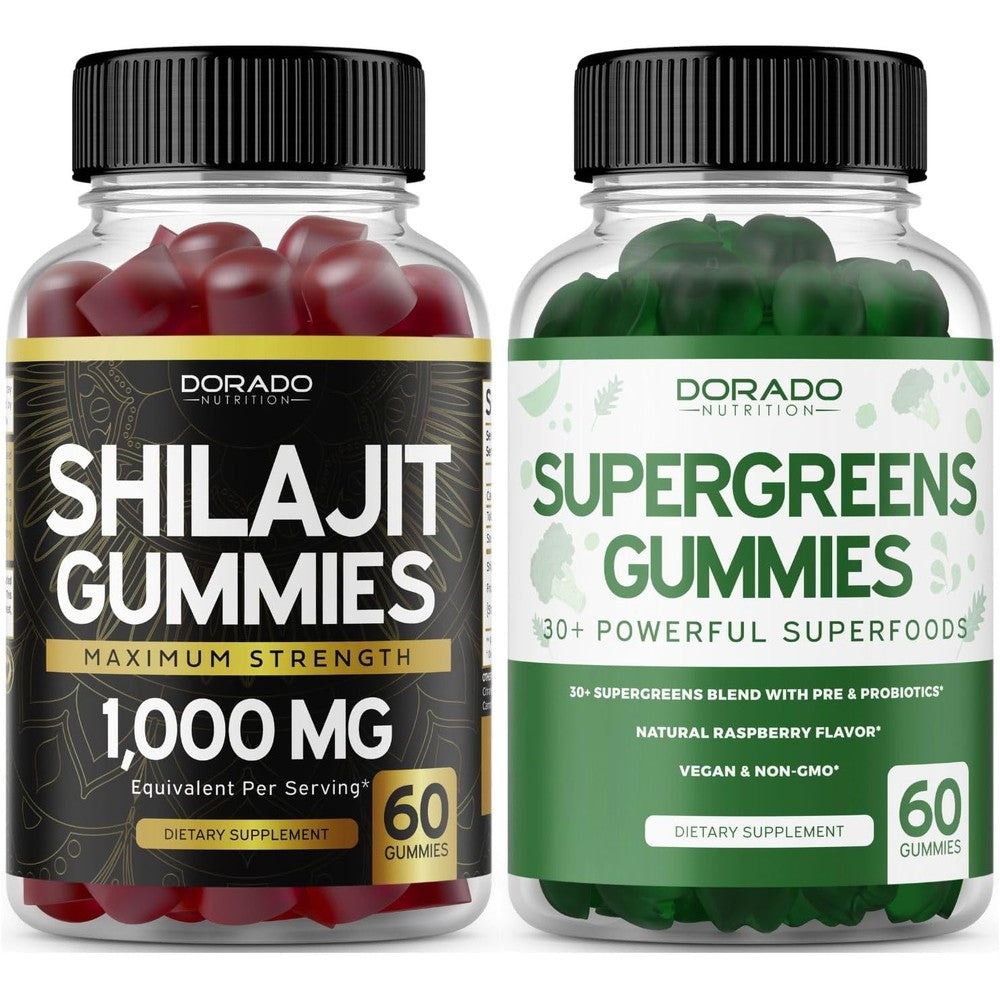 Dorado Nutrition Shilajit and Supergreens Gummies front view packaging