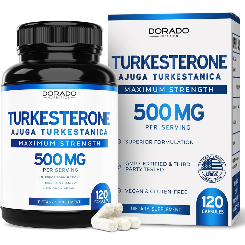 Dorado Nutrition Turkesterone Supplement 500 Milligrams 120 Capsules Ajuga Turkestanica Extract For Athletic Performance And Muscle Mass Support