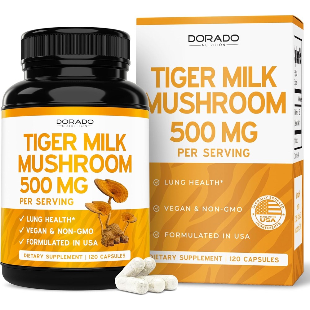 Dorado Nutrition Tiger Milk Mushroom bottle front view for respiratory health