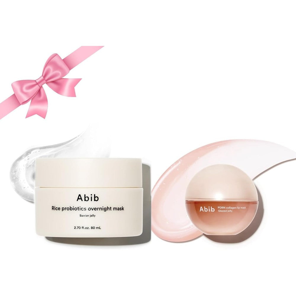 Abib Overnight Jelly Glow Duo front view package featuring lip and face masks