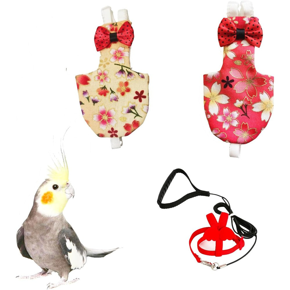 NIUB UKJENT Bird Diaper Flight Suit With Seventy Eight Inch Flying Leash Reusable Waterproof Inner Layer Two Pack For Cockatiel Size Small