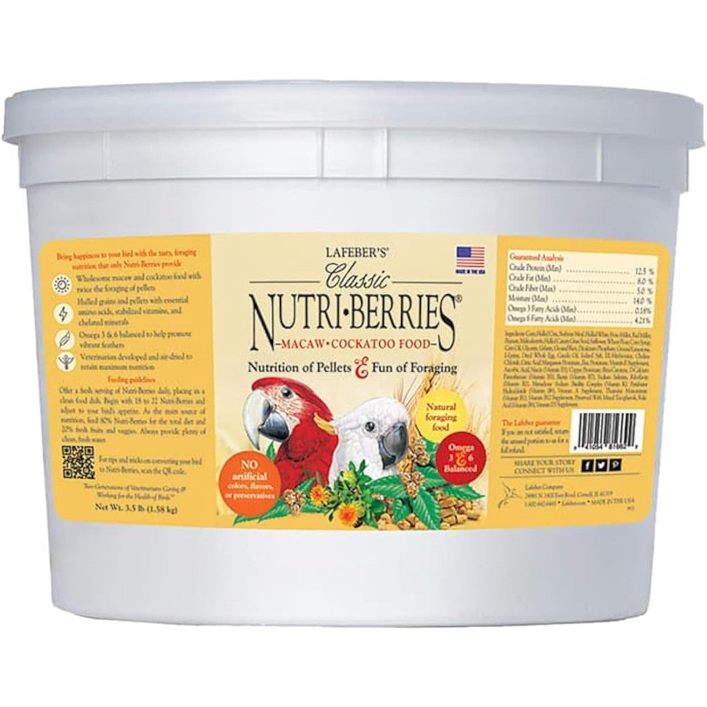 Lafeber's Classic Nutri-Berries For Macaw And Cockatoo Bird Food 3.5 Pound Tub