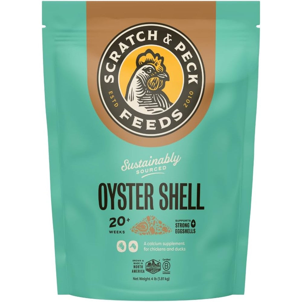 Scratch And Peck Feeds Oyster Shell Chickens And Ducks Essential Calcium Supplement For Eggshell Strength And Hen Health 4 Pound Pouch