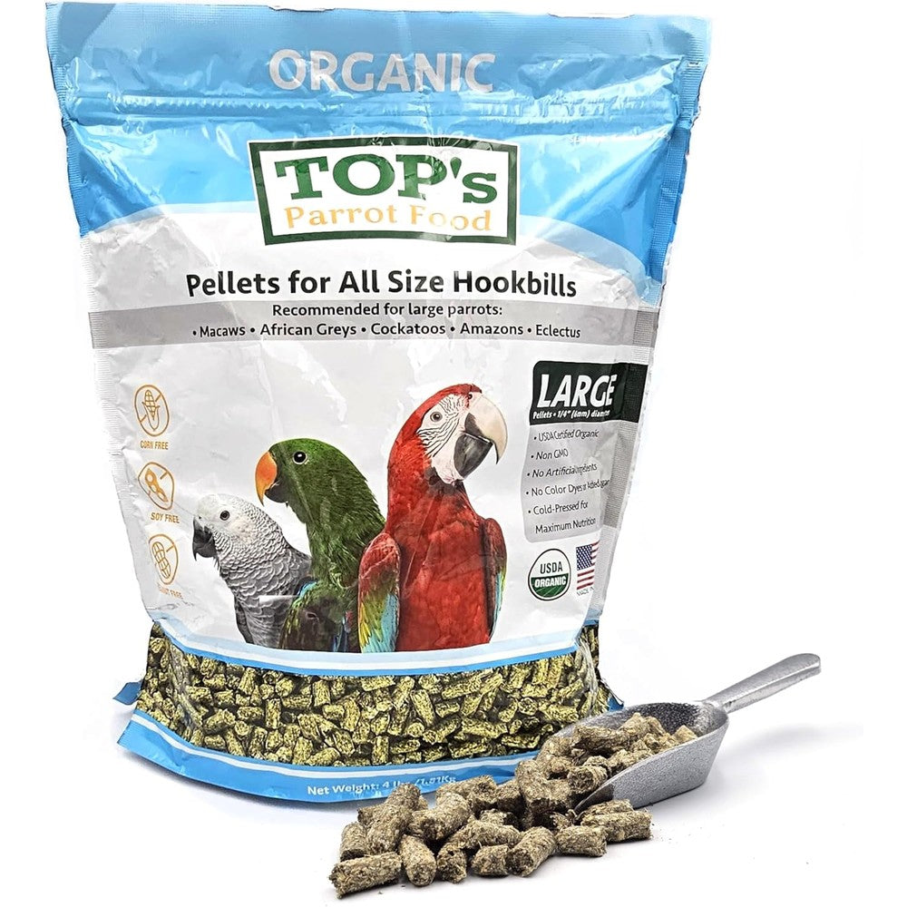TOP's Parrot Food Organic Pellets 4 Pound USDA Certified Non-GMO Bird Diet For Medium To Large Hookbills