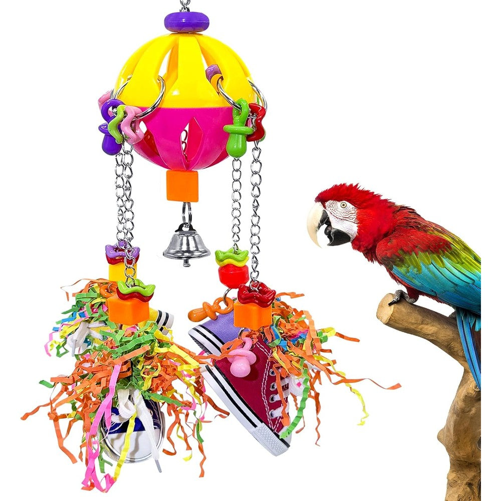 Loperdeve Parrot Pullable Colorful Chew Sneakers Acrylic Stick Toy For Cockatiels Conures African Greys Pink And Yellow Variant
