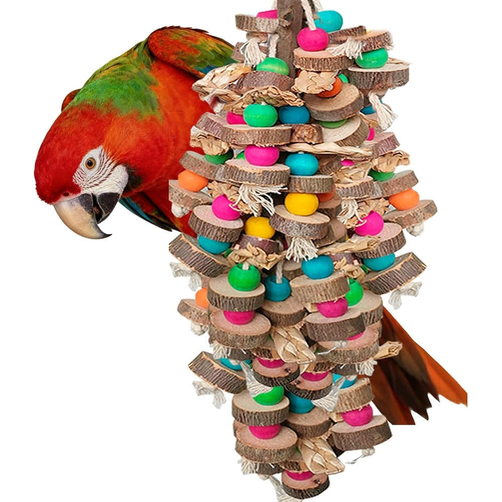 HZDZ LCPAW Large Bird Toys For Parrots Natural Colored Wooden Bird Cages Chew Accessories For Macaws Cockatoos African Grey And Amazon Parrots