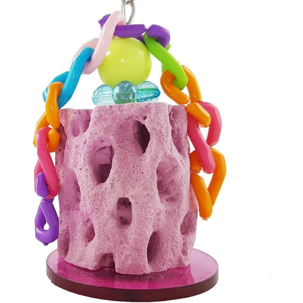 Wontee Bird Calcium Teeth Grinding Chew Treats Toy For Parrots And Small Animals Colorful Porous Mineral Molar Stone Hanging Cage Accessory One Pack