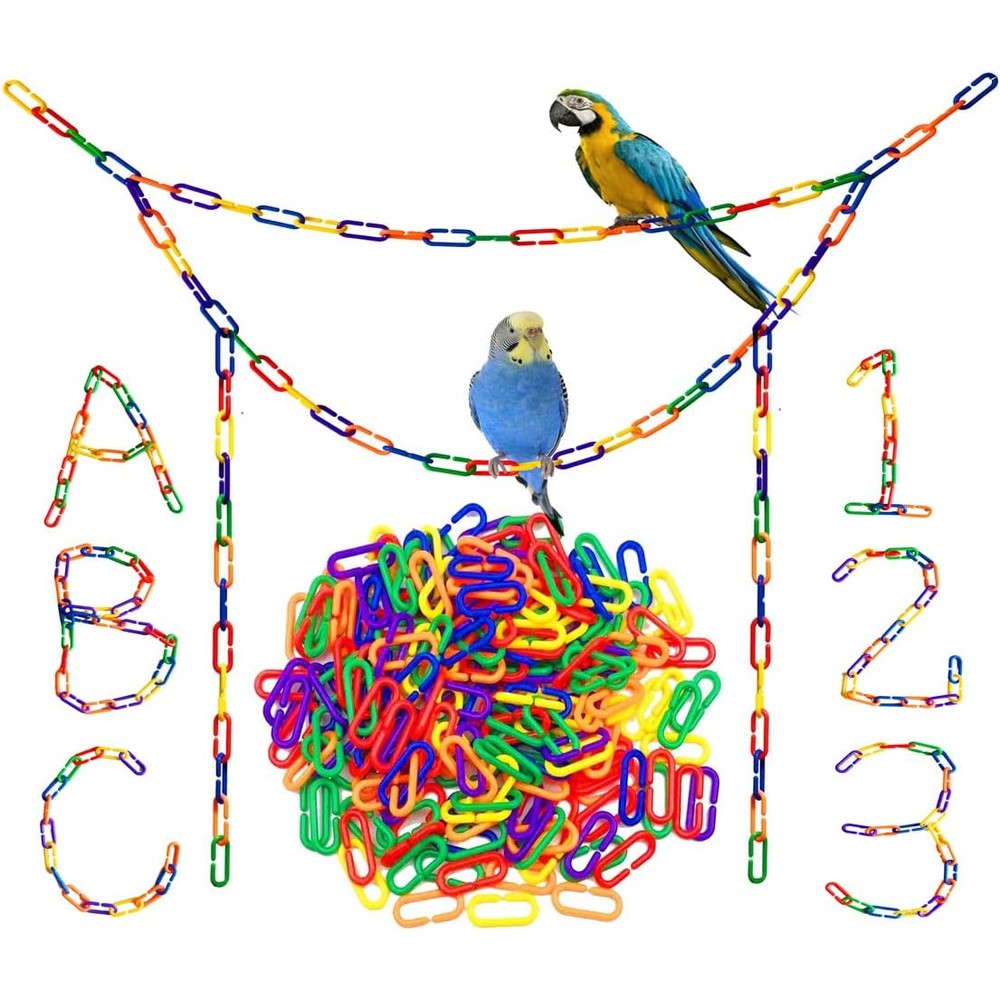 Hyamass Rainbow Plastic Chain Links And Interlocking C-Clip Bird Cage Accessories For Parakeets And Sugar Gliders, 200 Pieces