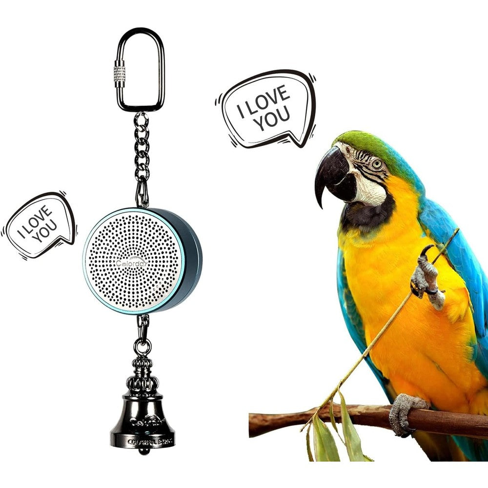 Colorday Bird Toys Parrot Talking Coach And Interactive Voice Bell Toy For Speech Training Chew Proof Metal Shell Variant Blue