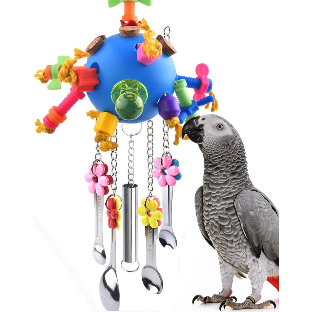 KATUMO Bird Toys Parrot Pull Spoons Colorful Acrylic Stick Interactive Chew Toy For African Grey Amazon Conure And Medium Parrots One Count