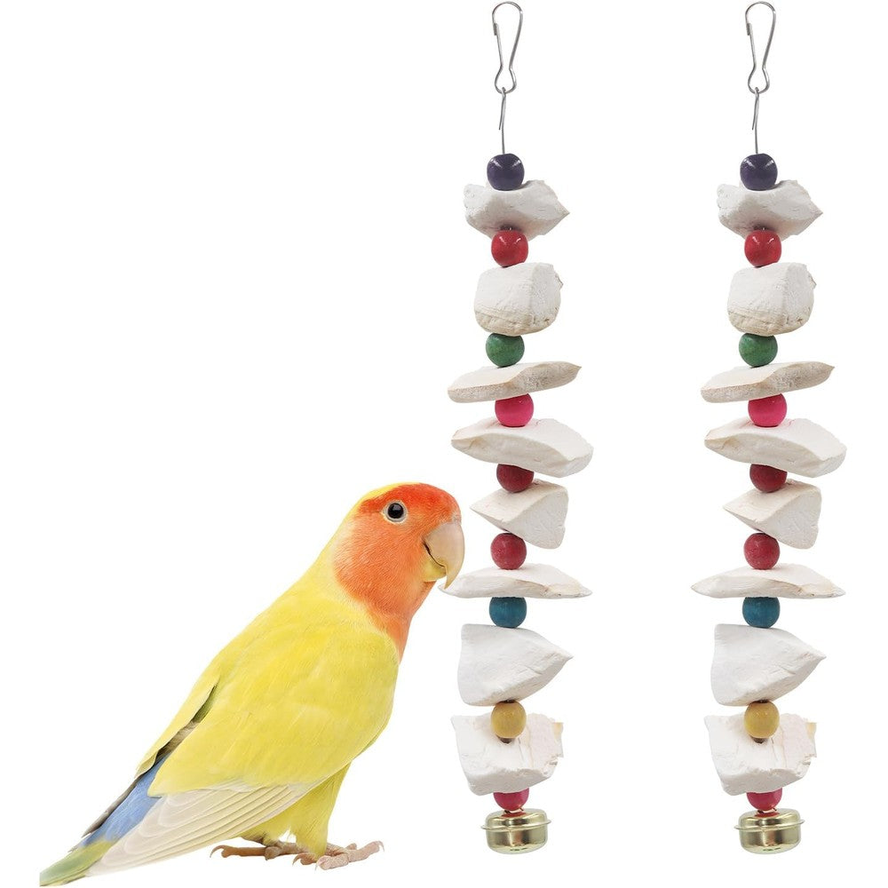 MHLLGN Two Pack Bird Toys With Cuttlebone And Beak Grinding Stone Accessories For Parakeets Budgies Cockatiels Lovebirds And Small Medium Birds