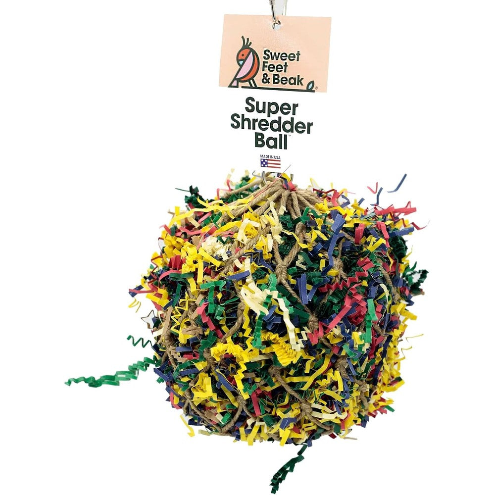 Sweet Feet And Beak Super Shredder Ball Bird Toy Fun Foraging Toy Stuffed With Colorful Paper And Wooden Treasures Small Three Inch Diameter