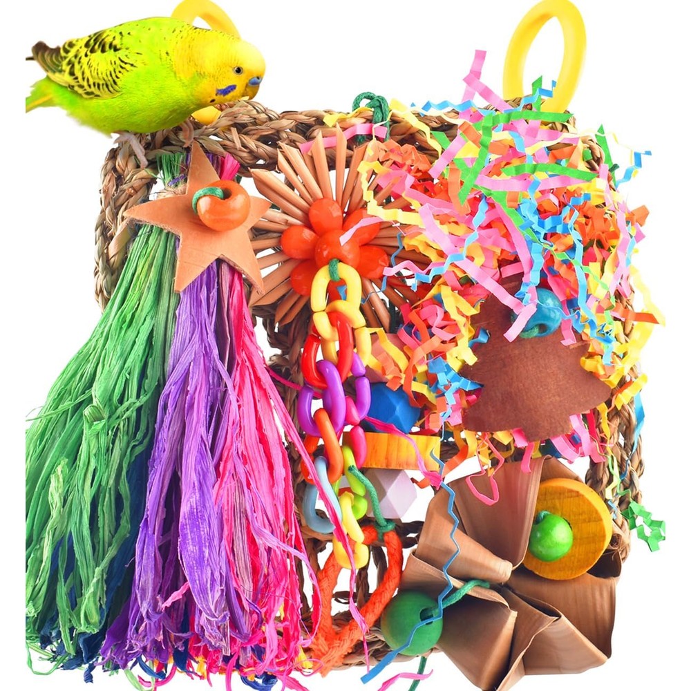 KATUMO Conure Bird Grass Mat Foraging Wall Toy Parrot Climbing Hammock With Shredder Toys For Parakeets Cockatiels Lovebirds Small Birds Six Inch