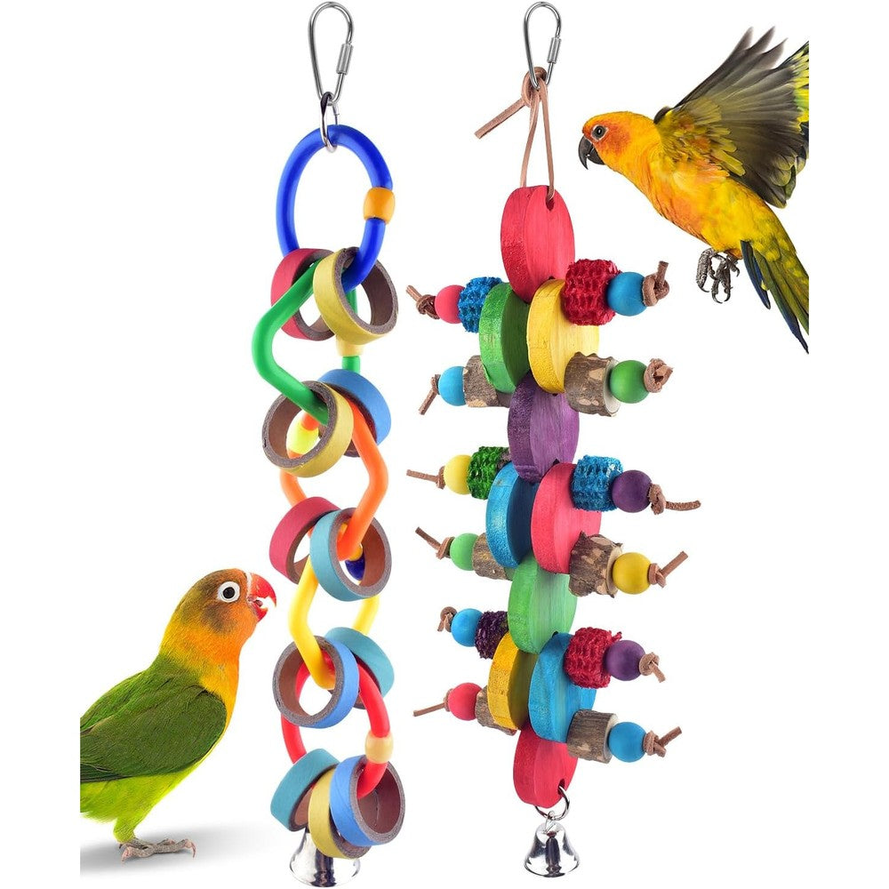 Bissap 2 Pieces Bird Chew Toys Multicolored Bagel Cascade Parrot Toy With Paper Cardboard Olympic Rings For Cockatiels Conures And Macaws
