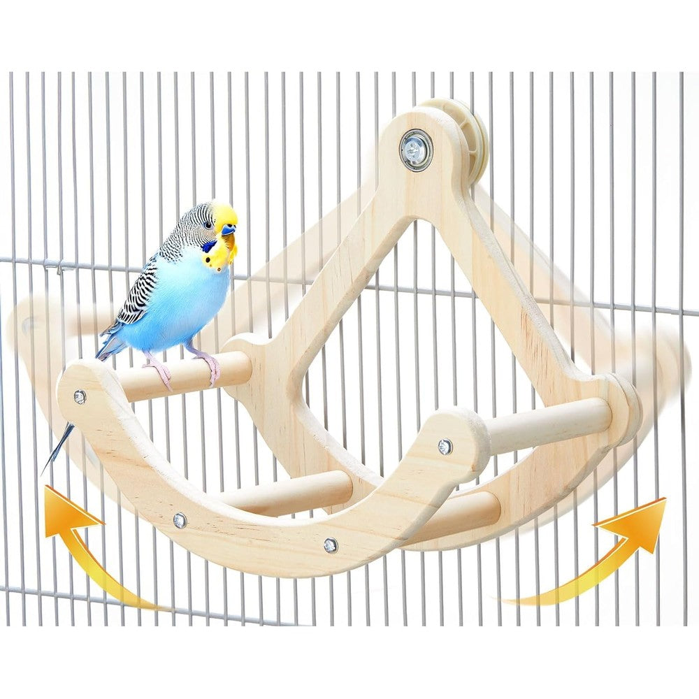 Jevnd Wooden Bird Perch Toy Interactive Rocking Exercise Wheel And Intelligence Puzzle Playground Accessories For Parakeets Cockatiels And Budgies