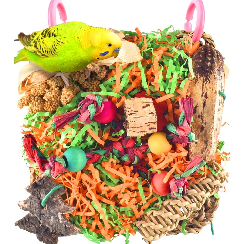 KATUMO Bird Toys Parakeet Grass Mat Foraging Toy Hanging Parrot Shredder Climbing Wall For Cockatiel Lovebird Budgie Small To Medium Birds 1 Pack