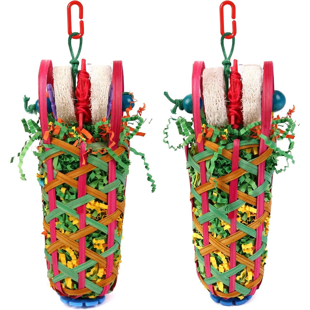 Kyouki Parakeets Toys Two Pieces Bird Chewing Foraging Cage Accessories Seeking Food Basket For Cockatoos Conures Love Birds