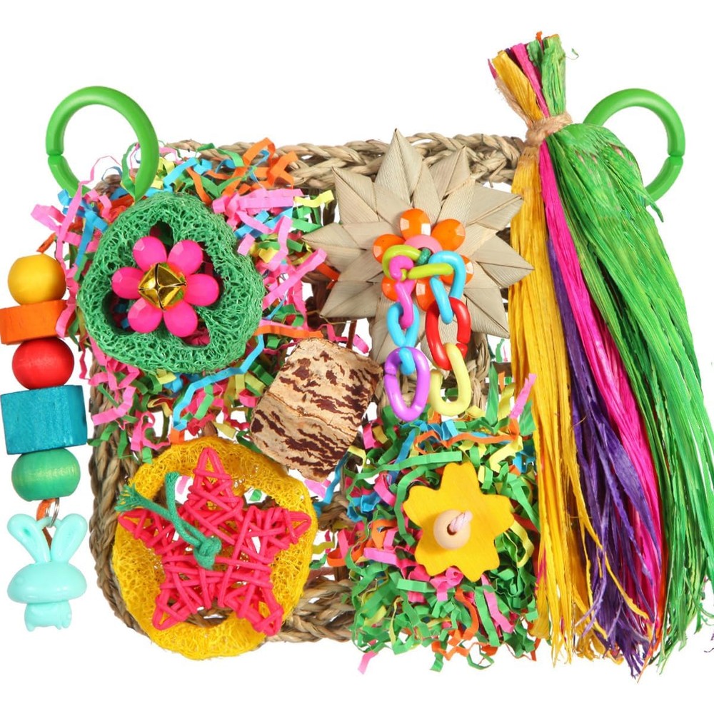 YIXUND Bird Foraging Toys Grass Mat Climbing Wall For Parakeet Parrot Cockatiel Conure Lovebird Budgie Cage Small To Medium Birds Warm Sun