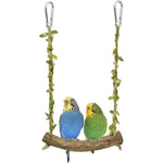 Hiwzitar Natural Wood Bird Swing Perch With Decorative Leaves Hanging Stand Platform Toy For Parakeets Cockatiels And Finches Seven Point One Inches