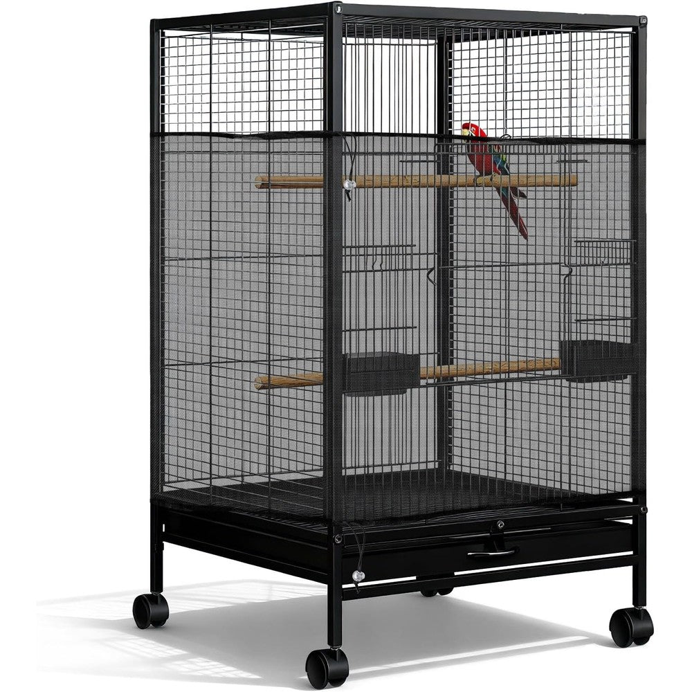 LIQWEI Large Bird Cage Seed Catcher And Adjustable Mesh Cover For Round And Square Bird Cages, Black, 31 X 118 Inches, 1 Piece