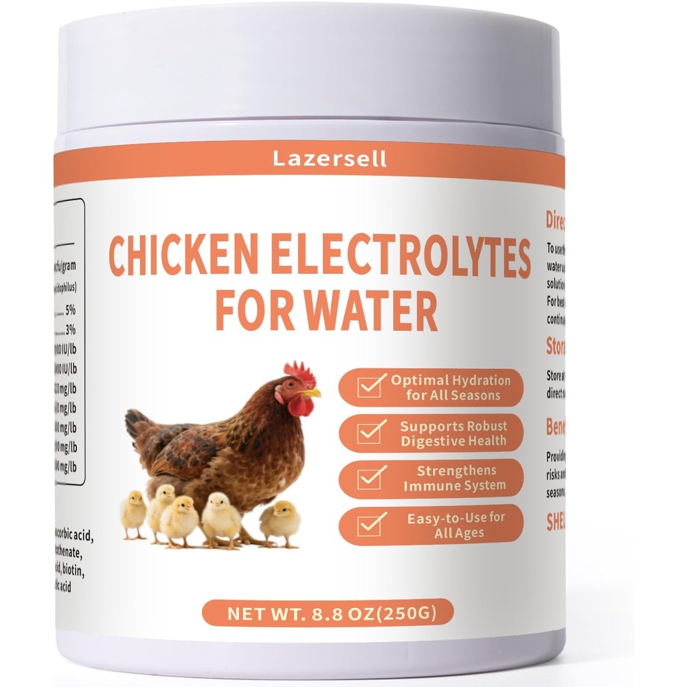Inqigi Chicken Electrolyte For Water Poultry Vitamin And Probiotic Powder Supplement For Hydration And Immunity Eight Point Eight Ounce