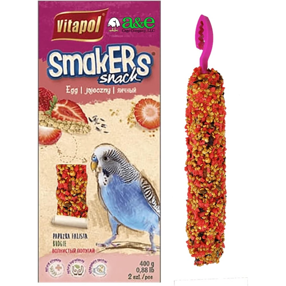 A&E Cage Company Smakers Parakeet Strawberry Treat Sticks Nutritional Bird Snack For Budgies 400 Grams