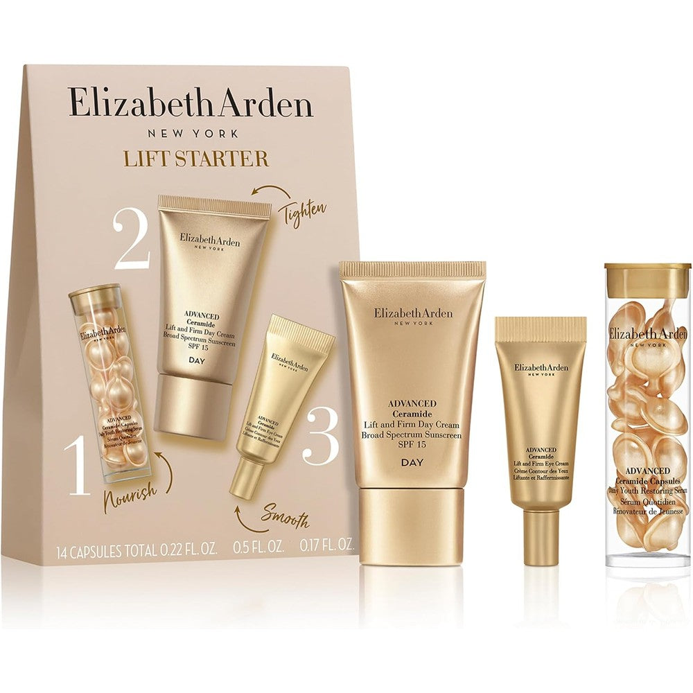Elizabeth Arden Lift Starter Skincare Set front view showing the premium anti-aging gift packaging.