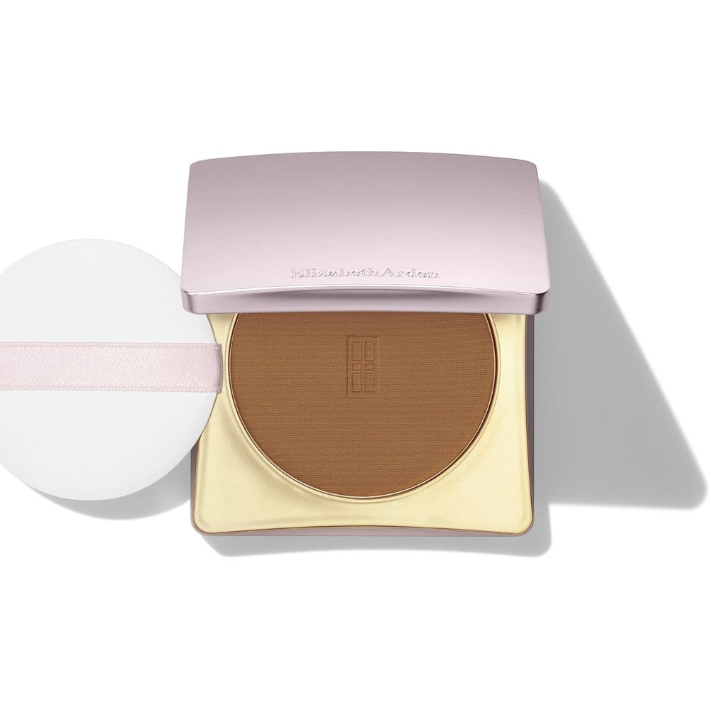 Elizabeth Arden Flawless Finish Skincaring Pressed Powder front view compact open showing mirror and product