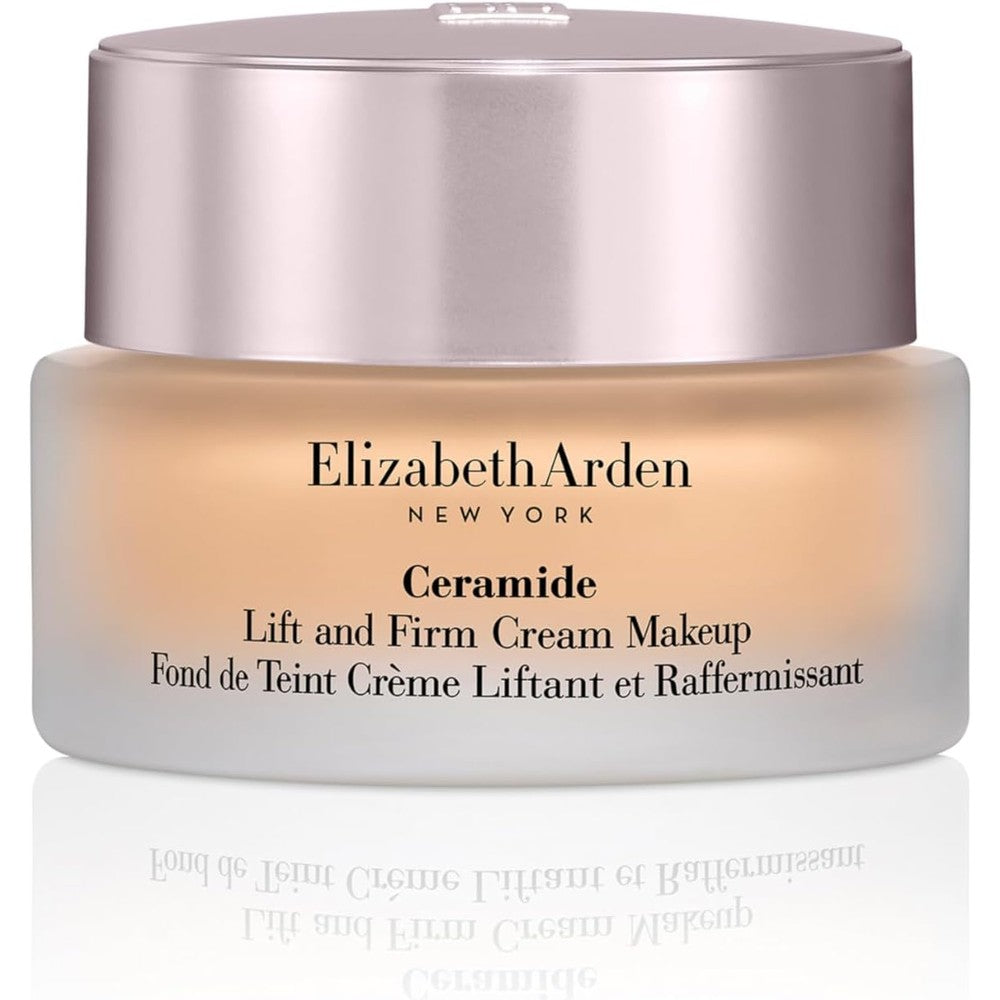 Elizabeth Arden Ceramide Lift and Firm Cream Makeup front view showing premium silver cap packaging.