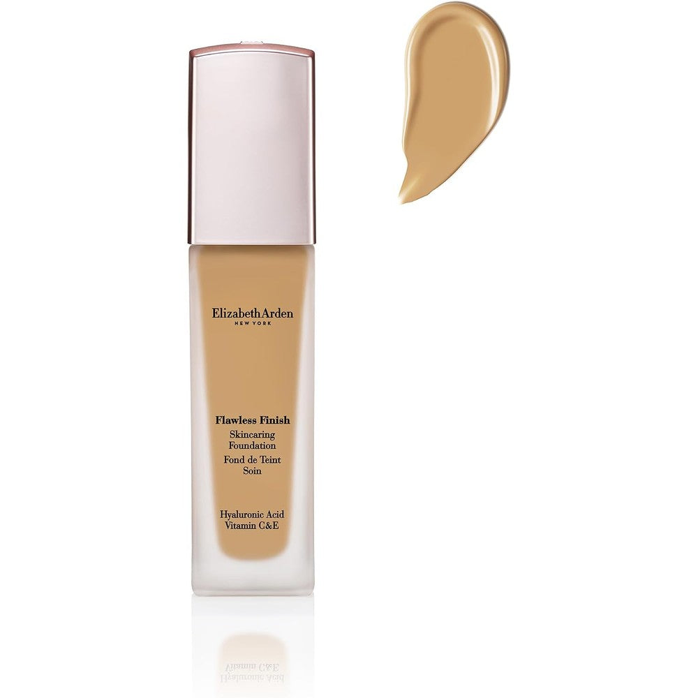 Elizabeth Arden Flawless Finish Skincaring Foundation bottle front view for flawless complexion