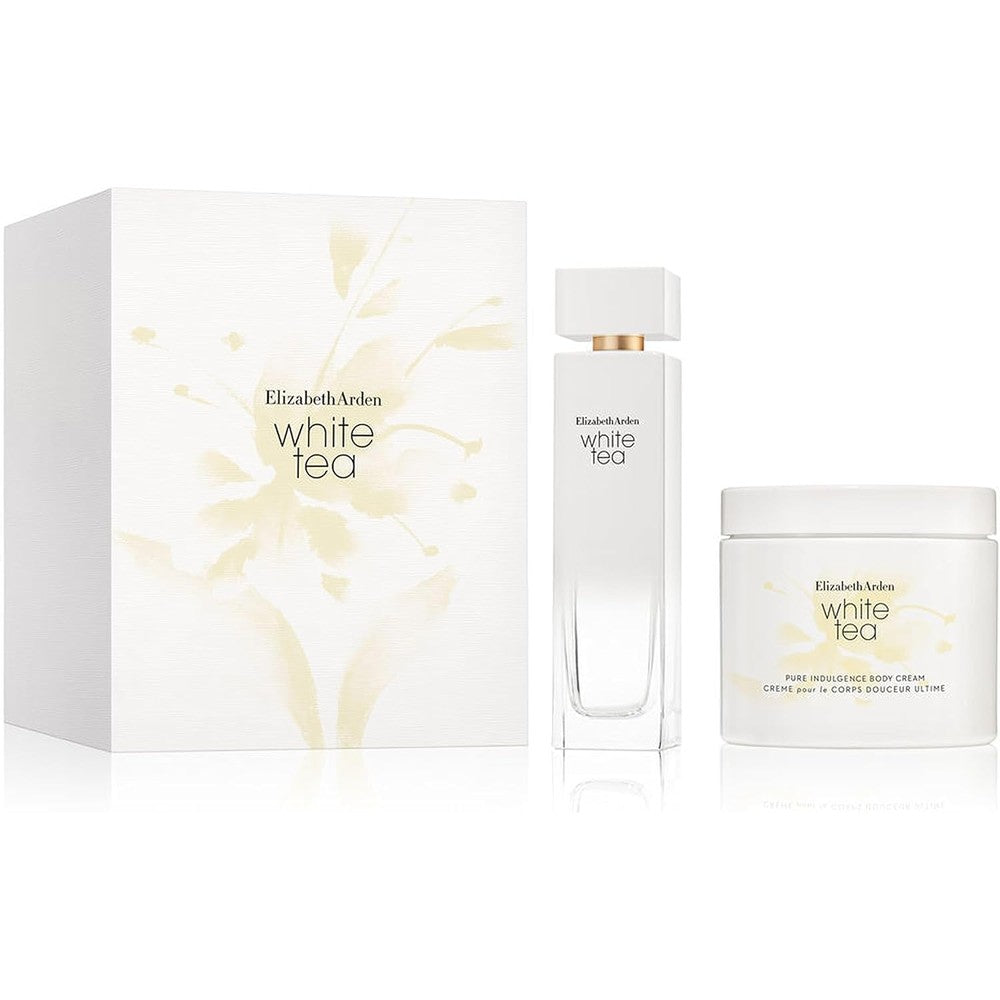 Elizabeth Arden White Tea Two Piece Gift Set front view showcasing perfume bottle and body cream tub