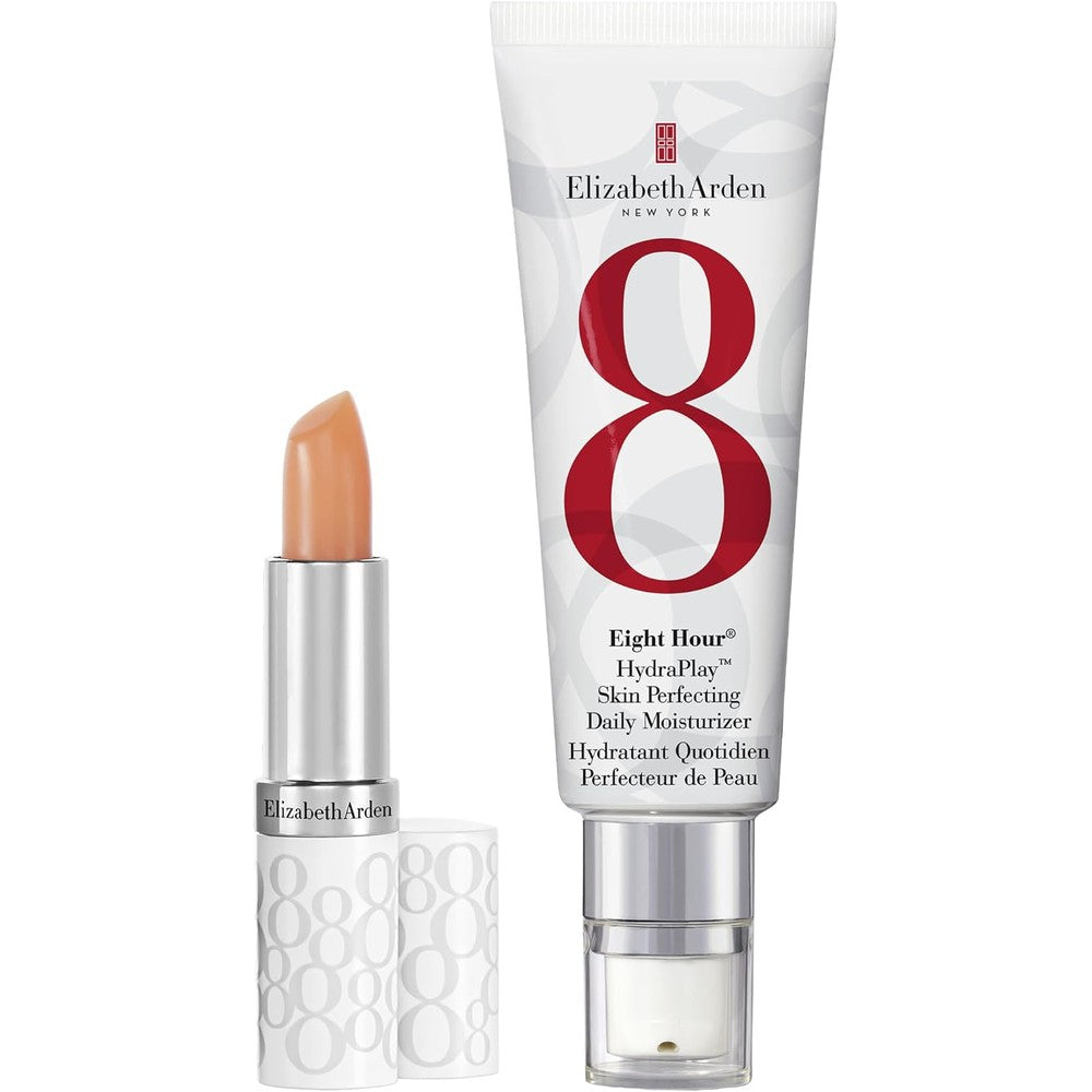 Elizabeth Arden Eight Hour HydraPlay Moisturizer and Lip Stick Duo front view authentic USA imported skincare set.