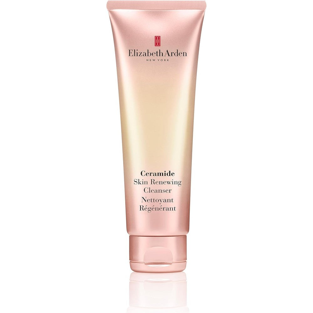 Elizabeth Arden Ceramide Skin Renewing Facial Cleanser front view of pink and gold tube