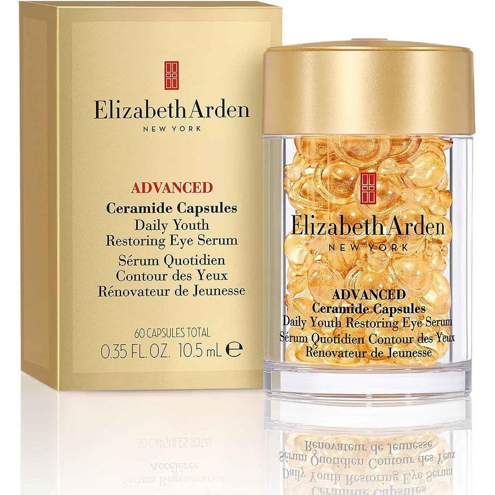 Elizabeth Arden Advanced Ceramide Eye Serum Capsules 60 Count front view golden packaging