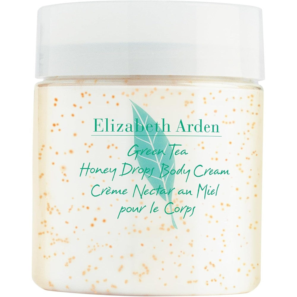 Elizabeth Arden Green Tea Honey Drops Body Cream front view showing honey droplets for 24 hour moisturization.