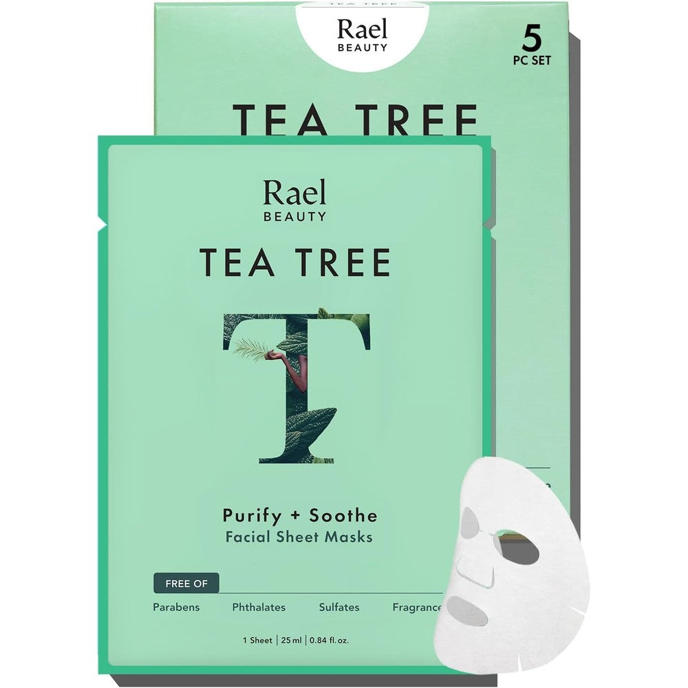 Rael Bamboo Face Sheet Mask Tea Tree Purifying And Soothing Korean Skincare Pack Of 5 Sheets