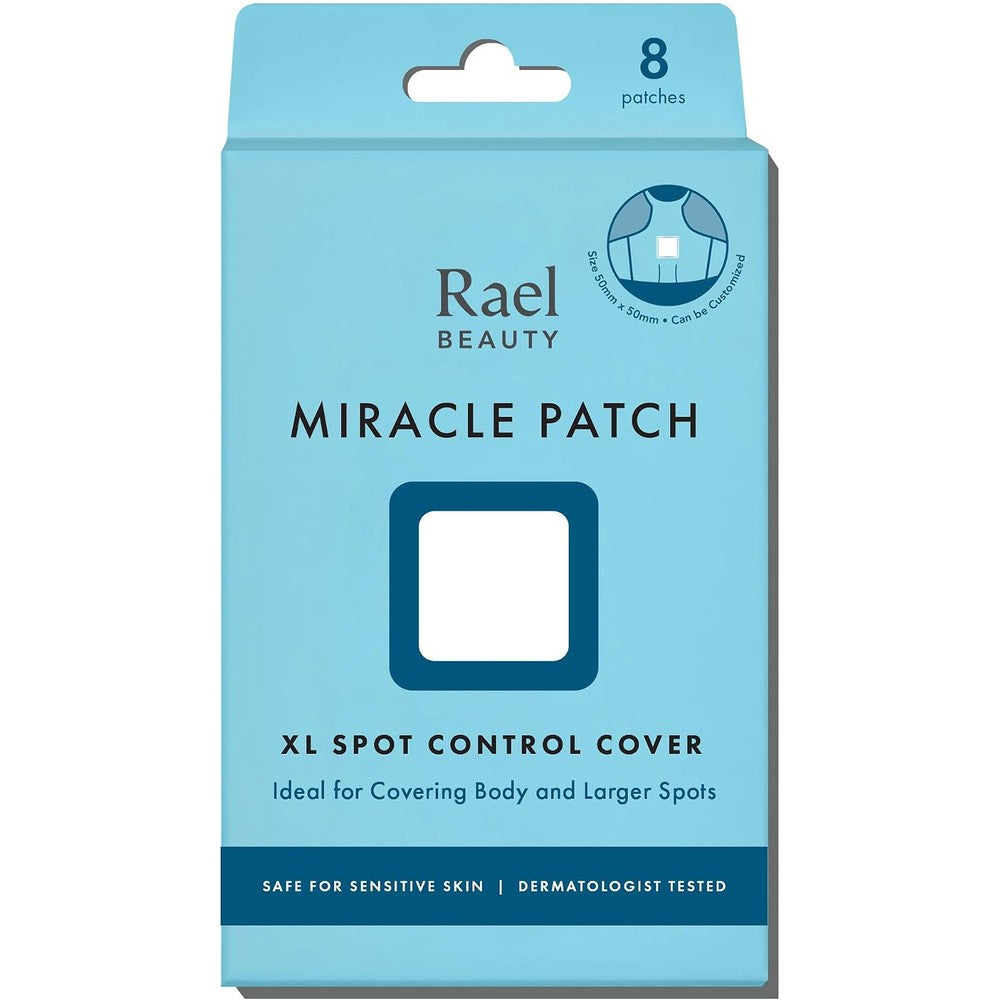 Rael Pimple Patches Miracle XL Spot Control Cover box front view showing 8 count hydrocolloid acne sheets