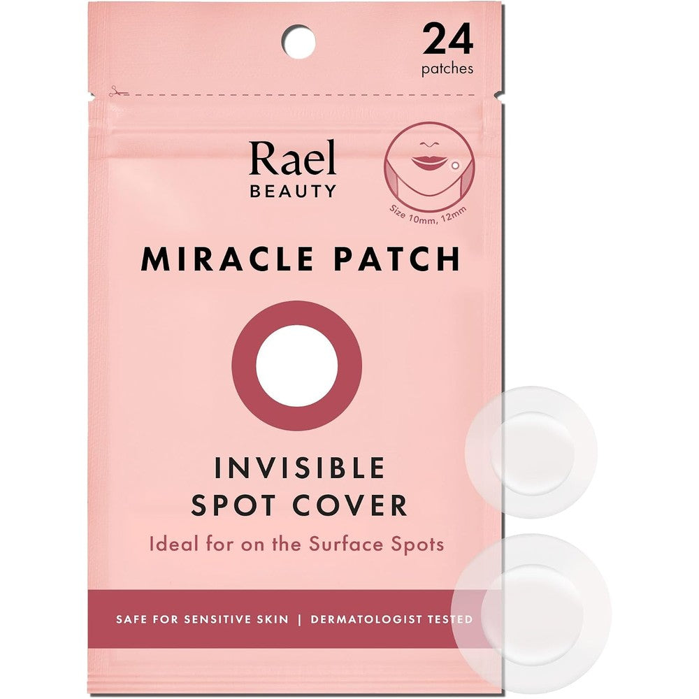 Rael Pimple Patches Miracle Invisible Spot Cover 24 count pack front view displaying Korean skincare product details.
