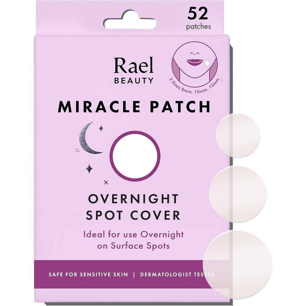 Rael Miracle Patch Overnight Spot Cover purple box packaging front view showing 52 count patches.