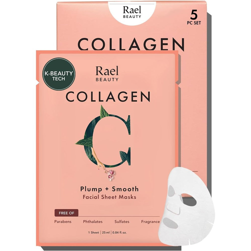 Rael Collagen Plump And Smooth Facial Sheet Mask For Korean Glass Skin Five Pieces