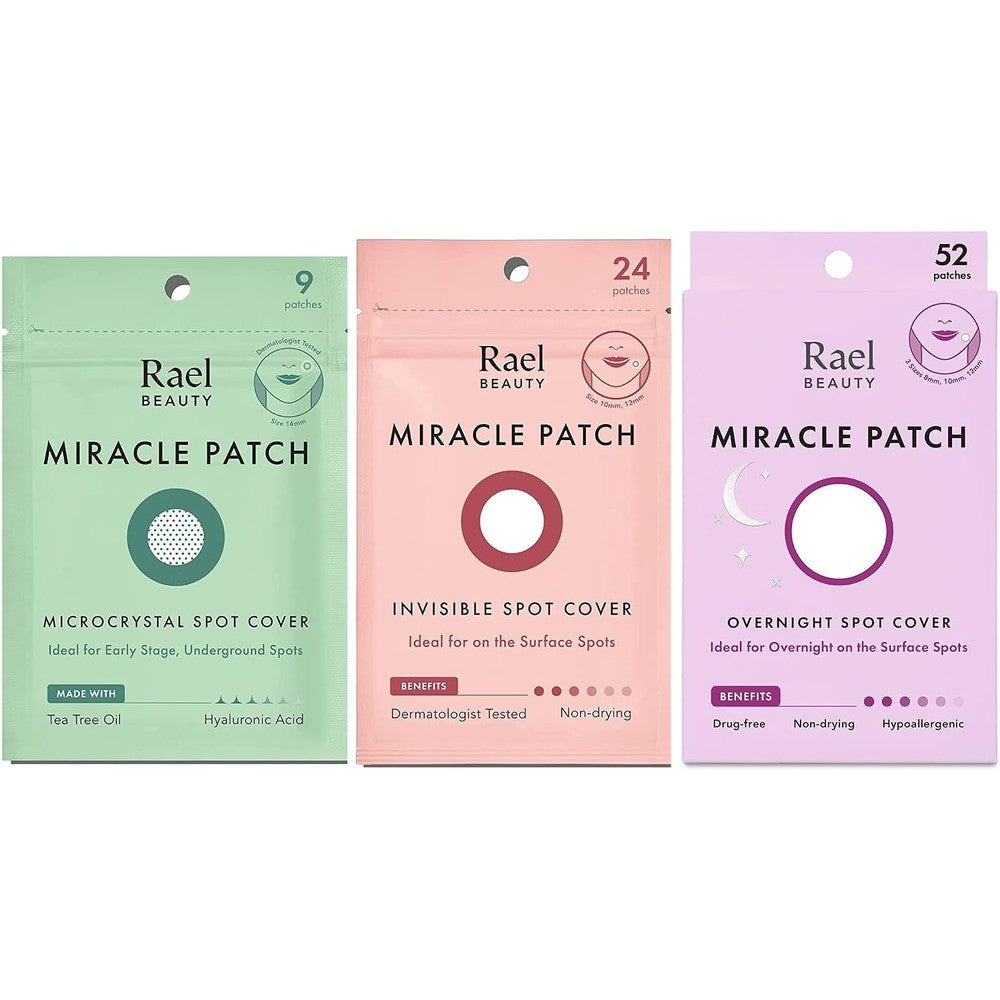Rael Miracle Bundle front view showing three premium pimple patch boxes for complete acne care.