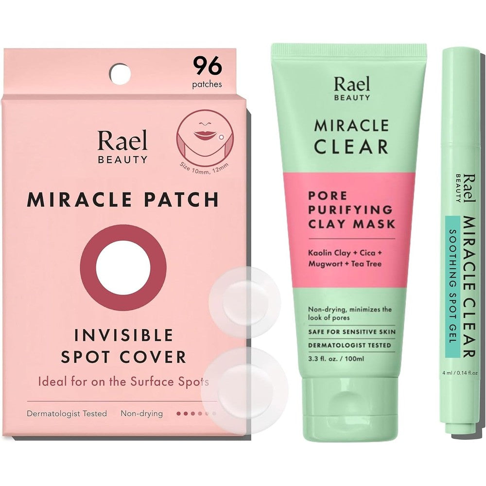 Rael Korea Skin Care Blemish Bundle Kit With Invisible Spot Cover Ninety Six Count And Soothing Spot Gel Pen Zero Point One Four Ounce And Clay Mas...