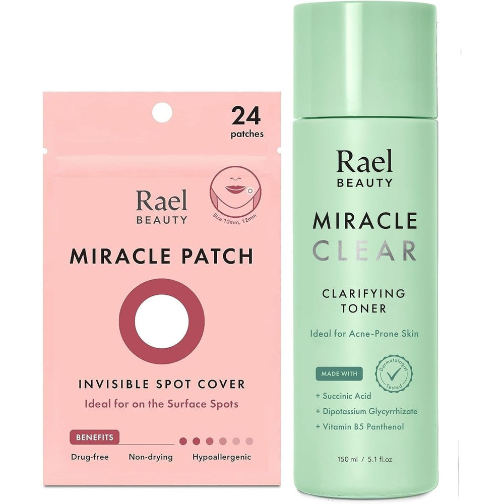 Rael Miracle Bundle Featuring Invisible Spot Cover Twenty Four Count And Miracle Clear Clarifying Toner Five Point One Fluid Ounce