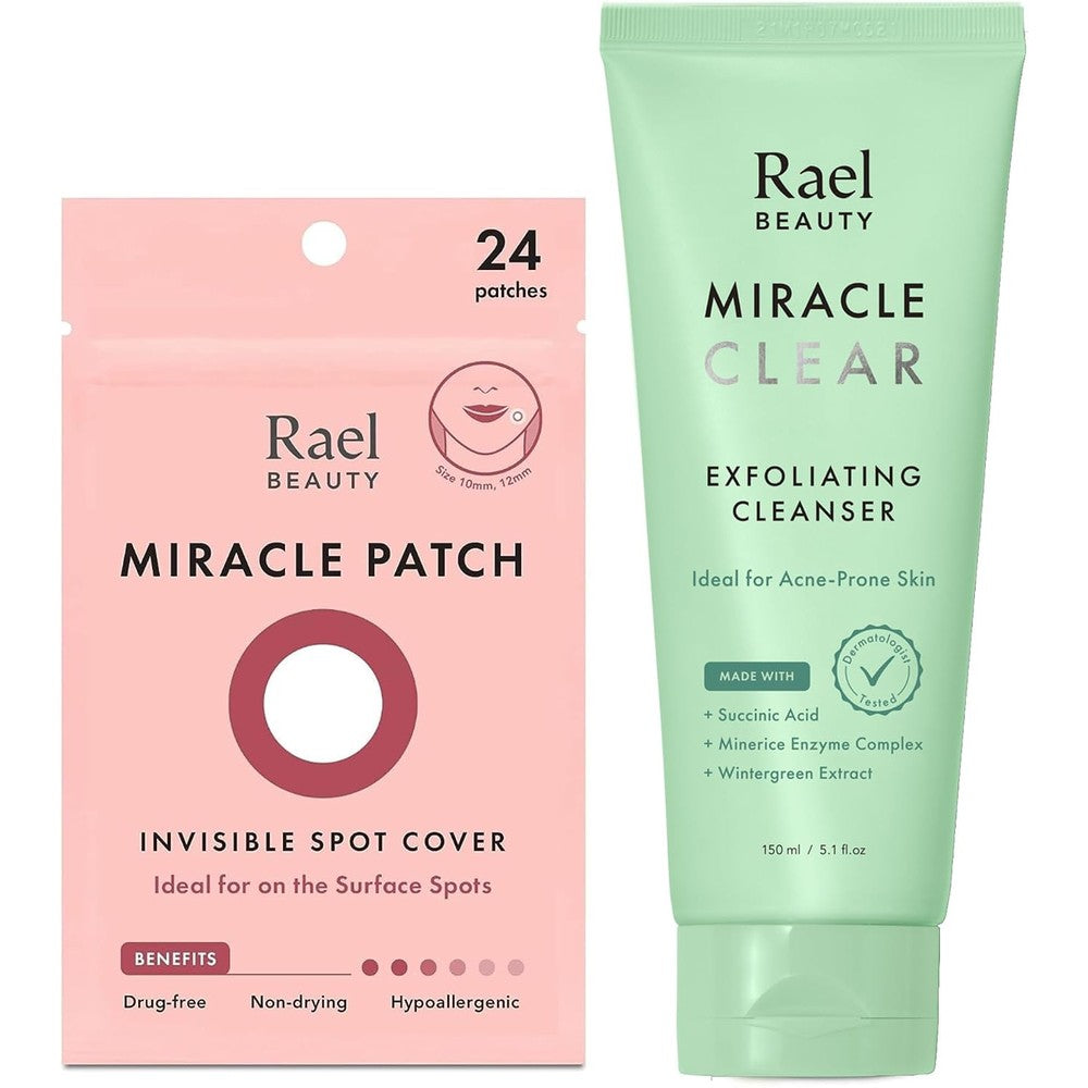 Rael Beauty Miracle Bundle Acne Healing Kit Featuring Invisible Spot Cover Twenty Four Count and Miracle Clear Exfoliating Cleanser Five Point One ...