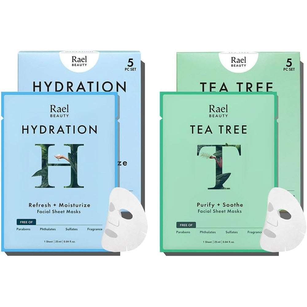 Rael Face Mask Skin Care Bamboo Facial Sheet Mask Korean Skincare Set For All Skin Types Hydrating And Tea Tree Ten Count