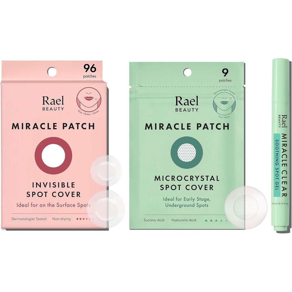 Rael Acne Healing Patch Bundle front view showing three piece treatment system for clear skin