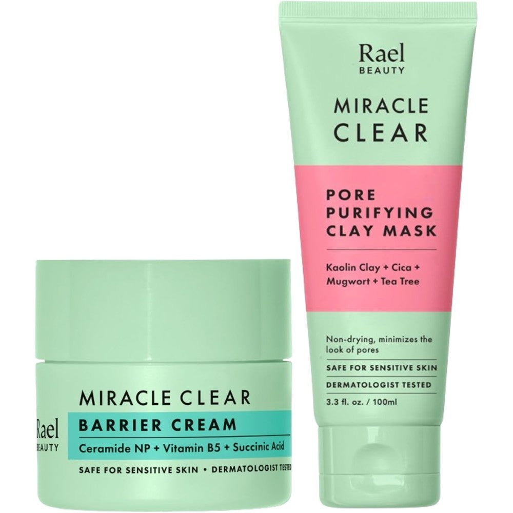 Rael Korean Skin Care Miracle Clear Barrier Cream One Point Eight Ounce and Pore Purifying Clay Mask Blackhead Remover Three Point Four Fluid Ounce